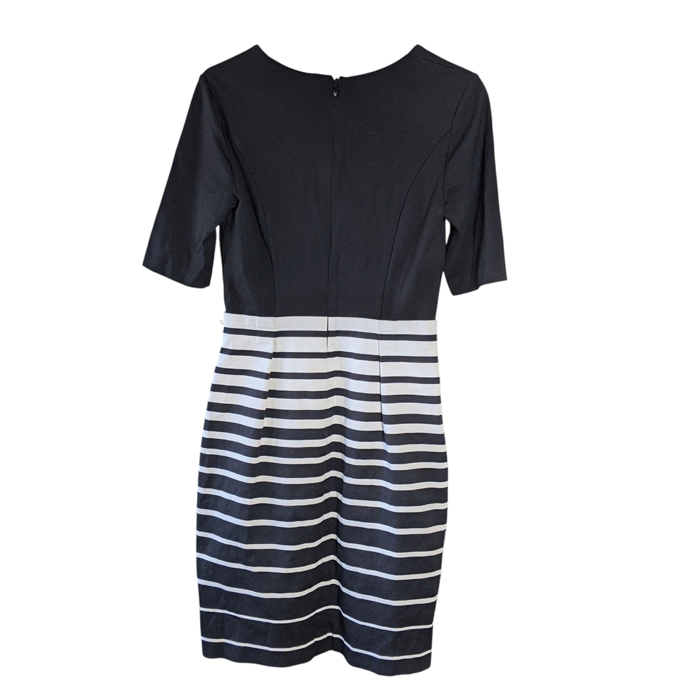 White House Black Market Black and White Sheath Dress Square Neck Midi Size 4 - Picture 2 of 9